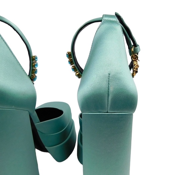 NWT Authentic Versace Medusa Aevitas Platform Mary Janes Pump blue satin Size 39 - Picture 9 of 13